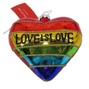 Love is Love Rainbow Multicolor Glitter Glass Christmas Holiday Ornament NEW